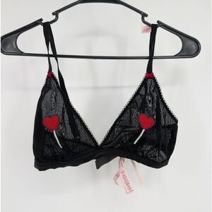 Victoria's Secret Black Bralette with Red Heart Details
